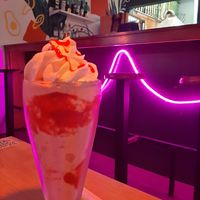 Strawberry milkshake at Huacamole Vegan Food in San Pedro