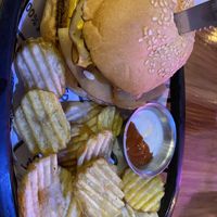 Burger with Chips (bad juju knife)  at Huacamole Vegan Food in San Pedro