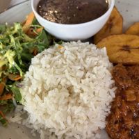 Vegan Casado with shredded soy beef   at Huacamole Vegan Food in San Pedro