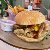 BBQ oyster mushroom burger  at Huacamole Vegan Food in San Pedro
