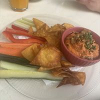 Crudités, overcooked tortilla, red pepper muhammara  at La Mar de Vins in Mallorca