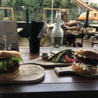 Italian burger to the left and jalapeño burger to the right  at Mr. & Mrs. Watson in Amsterdam