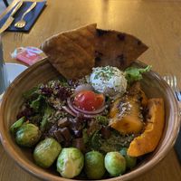 Watson’s bowl: disappointing. They didn’t notify me about their quinoa being out of stock, so I got this low-protein salad with half-raw pumpkin.  at Mr. & Mrs. Watson in Amsterdam