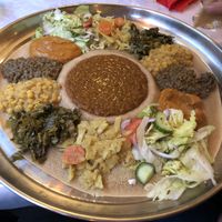 Vegan sharing platter for 2, there was plenty of extra injera on the side  at Blue Nile in Birmingham