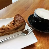 Delicious vegan apple pie. Just a small piece because it was the last one and I was late, I got a good discount ;-). at Kattencafé Ditjes & Katjes in The Hague