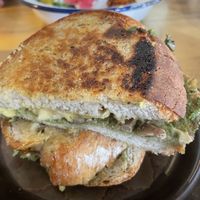 Cheese, mushroom, pesto toastie  at Loves Cafe in Weston-super-mare