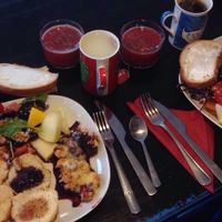 Some of the vegan selection of the weekday breakfast (79 kr) at Cafe Grannen in Malmo