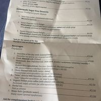 Menu back page  at Solar Kitchen Bar in Larnaca