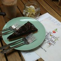 Raw hazelnut tart at Solar Kitchen Bar in Larnaca