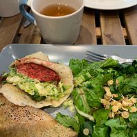 Lentil burger in gluten free wrap - delicious  at Solar Kitchen Bar in Larnaca