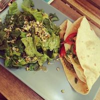 Burger wrapped in pita bread  at Solar Kitchen Bar in Larnaca