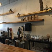 Behind their bar (they serve alcohol and have kombucha on tap)  at Die Pie in Edmonton