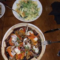 Butternut squash penne and feature pizza . Both amazing  at Die Pie in Edmonton