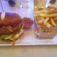 Vegan burger with fries at Surfside in Venice