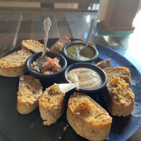 Garlic Bread with homemade Spreads  at Bek Semilla de Vida in San Cristobal De Las Casas