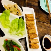 Left: soy chicken lettuce wrap Right: bean curd spring rolls   at Wu Guan Tang Su Shi in Shanghai
