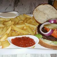 veg burger and fries at Boston George in Haifa