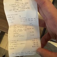Receipt   at Komala's Restaurant - Little India in Central Singapore