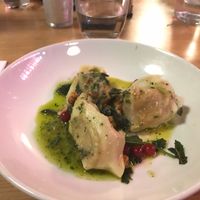 Pumpkin ravioli with garlic butter and cranberries  at Mildreds - Dalston in East London