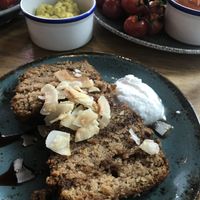 Banana bread and tofu scramble  at Mildreds - Dalston in East London