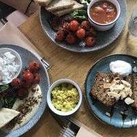 Vegan mezze brunch and vegan banana bread  at Mildreds - Dalston in East London