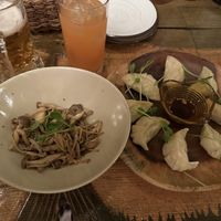 Fried mushrooms and gyoza  at Navo in Furano