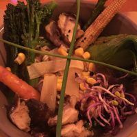 Veggie and mushroom packed Ramen Noodles. In as given extra veg as they removed the egg to cater for me  at Boca Xica in Armacao De Pera