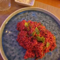 Beetroot risotto with vegan parmesan at Boca Xica in Armacao De Pera