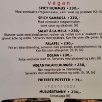 The vegan menu at Mela Cafe in Oslo
