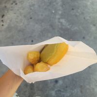 Matcha donut and glazed munchkins at Vegan Donut Gelato in Oakland