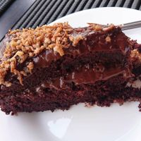 Chocolate cake with crispy coconut at Apetit Natural in Brasilia
