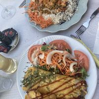 Creamy tofu (top) and mushroom omelette below. Both tasted great  at Veggie Momi in Albufeira