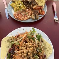 Full breakfast and chickpea salad  at Veggie Momi in Albufeira