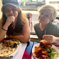 Cheese quesadilla and beyond burger  at Veggie Momi in Albufeira
