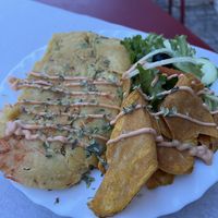 Vegan Omelet filled with chorizo, mushrooms and green peppers   at Veggie Momi in Albufeira