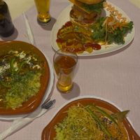 burger, lentil curry & stroganoff  at Veggie Momi in Albufeira