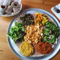 Vegan Sampler + Tofu Tibs at Moya in San Francisco