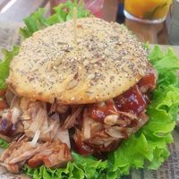 Jackpot Burger (jackfruit, mushrooms, paprika) at The Burger Cafe in Tenerife