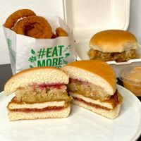 the gobbler + onion rings w/ghost sauce (dinner for 2 plated at home) at Next Level Burger - Roosevelt in Seattle