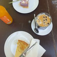 Vegan almond cheesecake, coconut-raspberry cake and iced coffee at Cafe Morgenrot in Berlin
