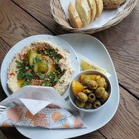 Hummus teller: verry good! at Cafe Morgenrot in Berlin