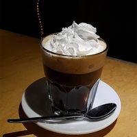 Irish coffee with vegan cream at Cafe Morgenrot in Berlin