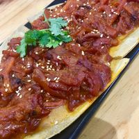 Huarache de verduras at Vegicano in Madrid