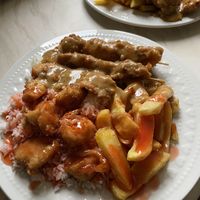 Satay veggie vegan chicken and salt n pepper chicken at New Happy Palace  in Gillingham