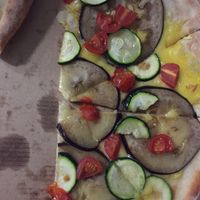Zucchini eggplant pizza with vegan cheese  at The Pizza Shop in Port Douglas