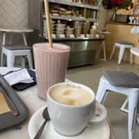 smoothie and cappuchino with oat milk   at Barbarella Juicebar in Ljubljana