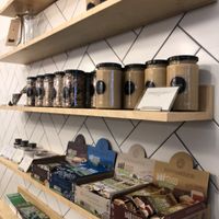 shelf with goodies at Barbarella Juicebar in Ljubljana