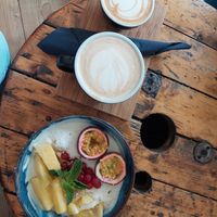 Chai latte, coffee and exotic yoghurt bowl at Ready in Luxembourg City
