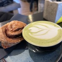 Accompanied of a nice matcha latte & cinnamon bun  at Ready in Luxembourg City