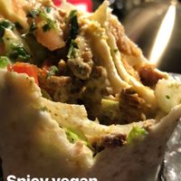 Spicy vegan shawarma in a tortilla ! at  Paprika in Prague